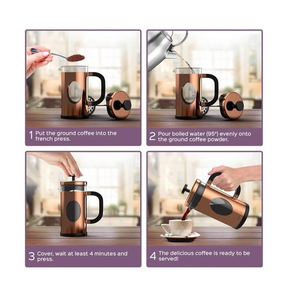 BonVivo Gazetrao I 34 oz (8 Cup) French Press Copper Finish NEW - Picture 6 of 11